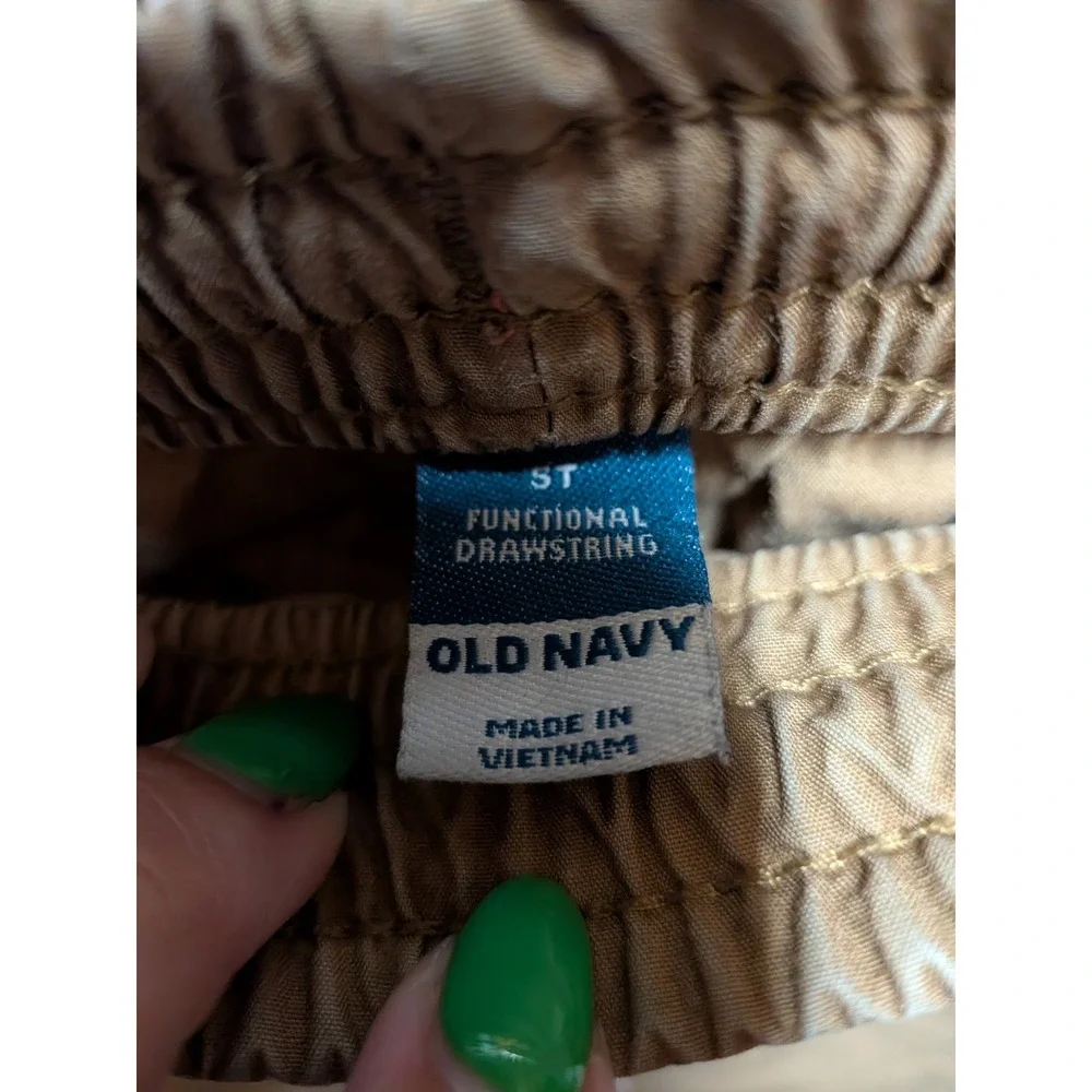 Old Navy Boys Tan Khaki Twill Shorts Elastic Waist Functional Drawstring 5T